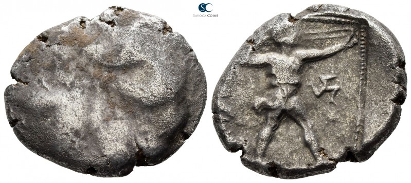 Pamphylia. Aspendos 400-370 BC. 
Stater AR

24mm., 10,76g.

Two wrestlers b...