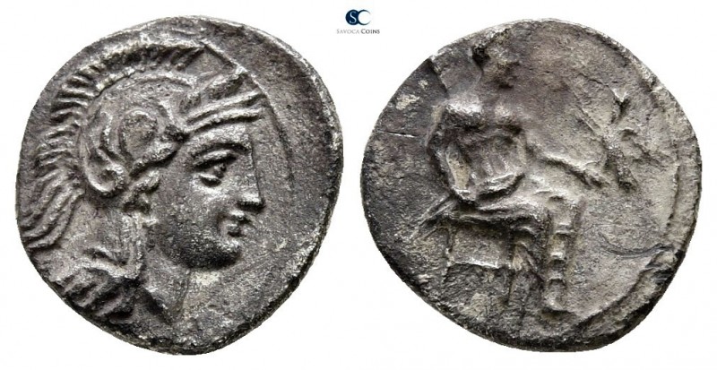 Cilicia. Uncertain mint 380-330 BC. 
Obol AR

10mm., 0,75g.

Helmeted head ...