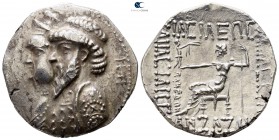 Kings of Elymais. Seleuceia on the Hedyphon. Kamnaskires III and Anzaze 82-74 BC. Tetradrachm AR