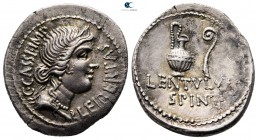 Q. Caepio Brutus and Lentulus Spint 43-42 BC. Probably Smyrna. Denarius AR