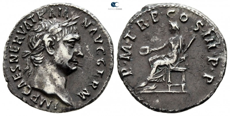 Trajan AD 98-117. Rome
Denarius AR

18mm., 3,34g.

 IMP CAES NERVA TRAIAN A...