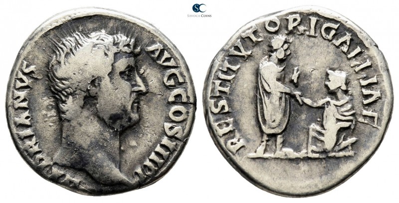 Hadrian AD 117-138. Rome
Denarius AR

17mm., 3,03g.

HADRIANVS AVG COS III ...