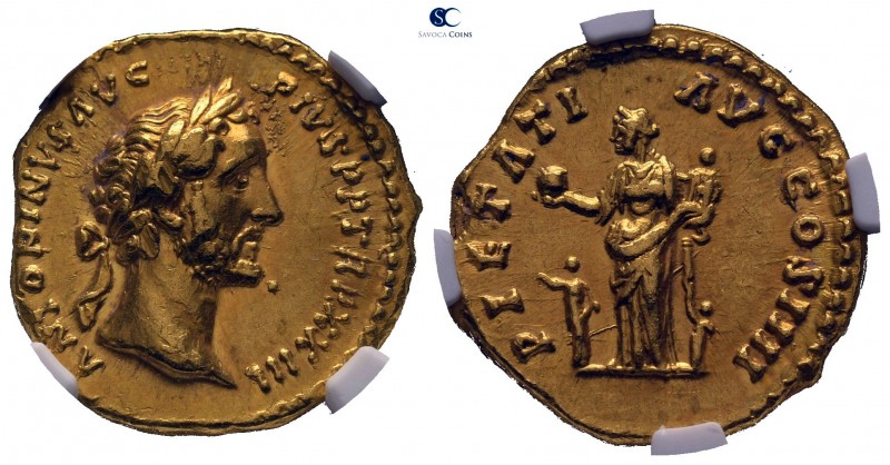Antoninus Pius AD 138-161. NGC graded Ch XF Strike 5/5 Surface 3/5. Rome
Aureus...