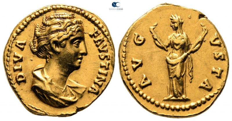 Diva Faustina I AD 140-141. Rome
Aureus AV

19mm., 7,39g.

DIVA FAVSTINA, d...