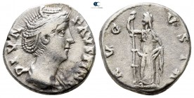 Diva Faustina I AD 140-141. Struck under Marcus Aurelius. Rome. Denarius AR