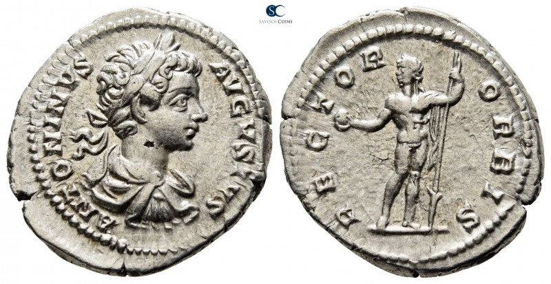 Caracalla AD 198-217. Struck AD 201. Rome
Denarius AR

20mm., 3,19g.

ANTON...