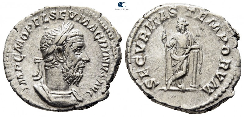 Macrinus AD 217-218. Struck AD 217. Rome
Denarius AR

20mm., 3,11g.

IMP C ...