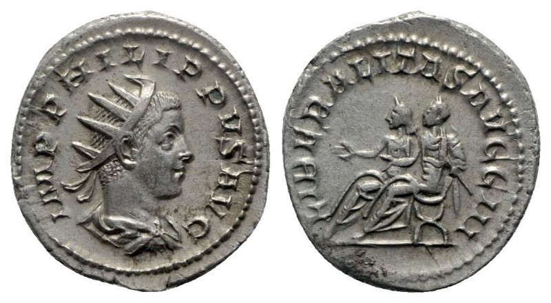 Philip II AD 247-249. Rome
Antoninianus AR

23mm., 5,40g.

IMP PHILIPPVS AV...