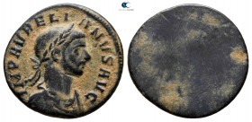 Aurelian AD 270-275. Maybe this coin converted into a gaming token. Uncertain mint or Rome. Denarius Æ