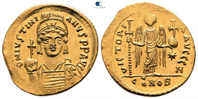 Justinian I AD 527-565. Constantinople
Solidus AV

20mm., 4,53g.

D N IVSTI...