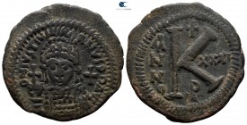 Justinian I AD 527-565. Dated RY 35(?)=AD 561/2. Theoupolis (Antioch). Half follis Æ