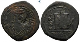 Maurice Tiberius AD 582-602. Dated RY 10=AD 591/2. Theoupolis (Antioch). 3rd officina. Follis Æ
