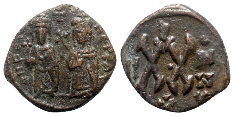 Phocas, with Leontia AD 602-610. Theoupolis (Antioch)
20 Nummi Æ

21mm., 5,38...