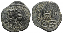 Heraclius with Heraclius Constantine AD 610-641. Dated RY 3=AD 612/3. Cyzicus. 1st officina. Follis Æ