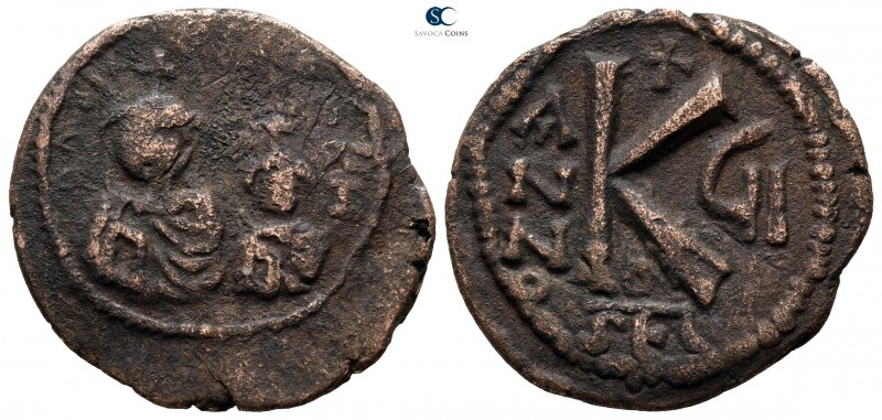 Heraclius with Heraclius Constantine AD 610-641. Dated RY 7=AD 616/7. Seleucia I...