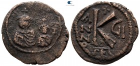 Heraclius with Heraclius Constantine AD 610-641. Dated RY 7=AD 616/7. Seleucia Isauriae mint. 2nd officina. Half follis Æ
