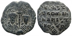Constantine VII Porphyrogenitus with Romanus I AD 913-959. Constantinople. Follis Æ