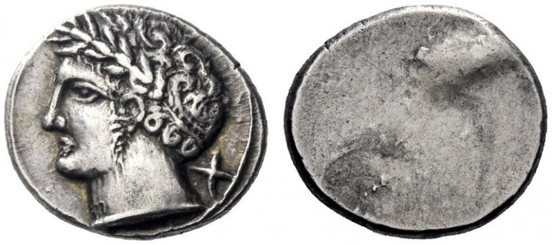 Greek Coins   Etruria, Populonia  10 Units circa 300-250, AR 4.18 g. Laureate ma...