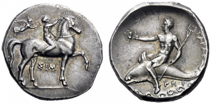Greek Coins   Calabria, Tarentum  Nomos circa 333-330, AR 7.83 g. Naked ephebos ...