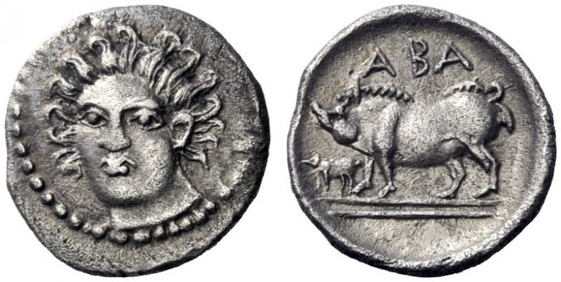 Greek Coins   Sicily, Abacaenum  Litra circa 400, AR 0.71 g. Female head facing....