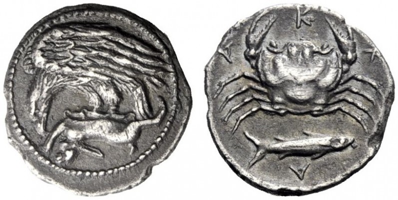 Greek Coins   Agrigentum  Hemidrachm circa 420, AR 2.04 g. Eagle flying l., perc...