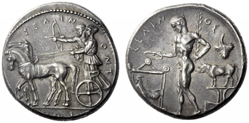 Greek Coins   Selinus  Tetradrachm circa 440, AR 17.44 g. ΣEΛ – IN – ONT – IOΣ S...