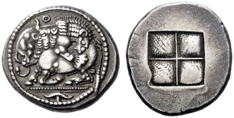 Greek Coins   Macedonia, Acanthus  Tetradrachm circa 470-430, AR 17.02 g. Bull w...