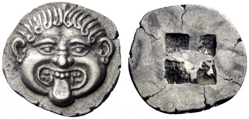 Greek Coins   Neapolis  Drachm or tetrobol circa 500-450, AR 4.17 g. Gorgoneion ...