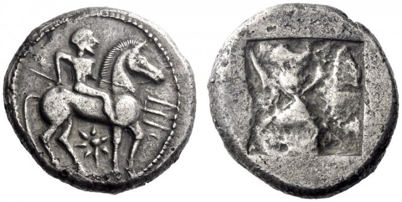 Greek Coins   Potidaea  Tetradrachm circa 500-480, AR 16.78 g. Poseidon Hippios,...