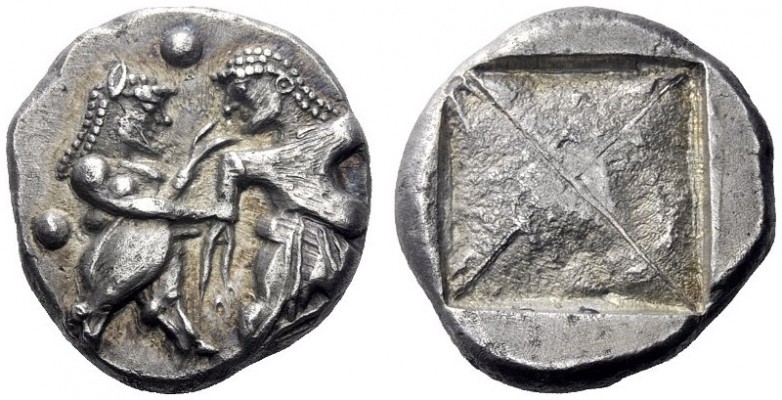 Greek Coins   Siris or Lete  Stater circa 520-485, AR 9.75 g. Nude ithyphallic s...