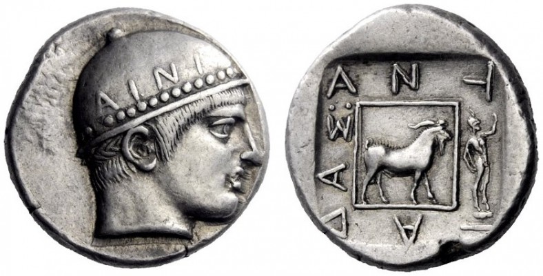 Greek Coins   Aenus  Tetradrachm circa 453-450, AR 16.51 g. Head of Hermes r., w...