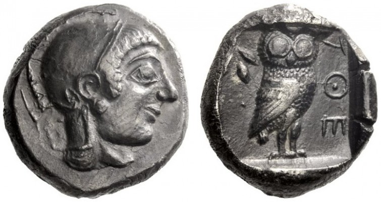 Greek Coins   Attica, Athens  Tetradrachm circa 546-527, AR 16.66 g. Head of Ath...