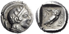 Greek Coins   Attica, Athens  Drachm circa 468-460, AR 4.29 g. Head of Athena r., wearing Attic helmet. Rev. AΘE Owl standing r., head facing; behind,...