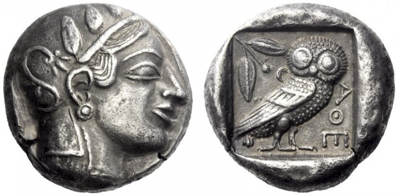 Greek Coins   Attica, Athens  Tetradrachm circa 455-450, AR 16.91 g. Head of Ath...