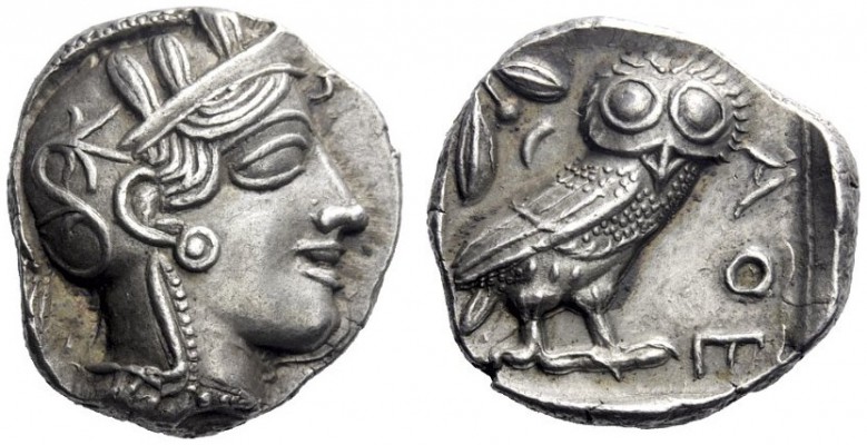 Greek Coins   Attica, Athens  Tetradrachm circa 420-404, AR 17.18 g. Head of Ath...