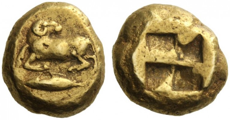 Greek Coins   Mysia, Cyzicus  Stater circa 550-500, EL 16.06 g. Ram crouching l....