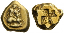 Greek Coins   Mysia, Cyzicus  Stater 5th-4th century BC, EL 15.87 g. Lapith kneeling on back of fallen centaur r.; strangling him with l. arm and hold...
