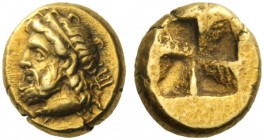 Greek Coins   Mysia, Cyzicus  Hecte circa 380, EL 2.65 g. Diademed head of Poseidon l., with trident over l. shoulder; below, tunny. Rev. Quadripartit...