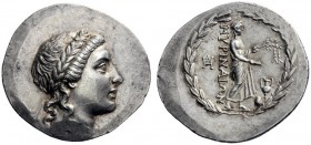 Greek Coins   Aeolis, Myrina  Tetradrachm circa 155-145, AR 16.83 g. Laureate head of Apollo r. Rev. MΥΡINAIΩN Apollo Grynius standing r. with laurel ...