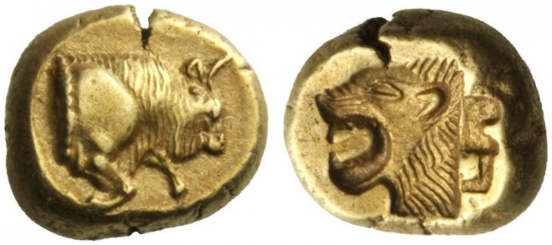 Greek Coins   Lesbos, Mytilene  Hecte circa 521-478, EL 2.61 g. Forepart of bull...