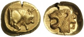 Greek Coins   Lesbos, Mytilene  Hecte circa 521-478, EL 2.61 g. Forepart of bull r. Rev. Lion’s head l. with open jaws, incuse. SNG von Aulock 7720. S...
