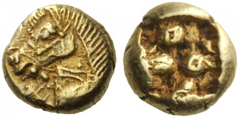 Greek Coins   Ionia, Uncertain mint  Hecte circa 600-550, EL 2.38 g. Forepart of...