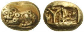 Greek Coins   Miletus  Hecte circa 560, EL 2.33 g. Panther crouching l., head facing, with four annulets over its body. Rev. Rectangular incuse punch ...