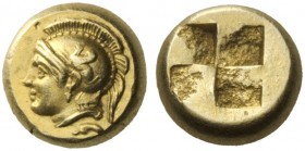 Greek Coins   Phocaea  Hecte 477-388, EL 2.56 g. Head of Athena l., wearing Attic helmet with bowl decorated with griffin; below, seal. Rev. Quadripar...