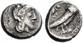 Greek Coins   Philistian issues   Ashod . Quarter shekel/ drachm circa 450-400, AR 3.10 g. Helmeted head of Athena r. Rev. AΘE Owl standing r., head f...