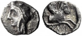 Greek Coins   The Coinage of Samaria  Ma’eh / obol mid 4th century BC, AR 0.59 g. Head of Satrap l., wearing Persian tiara ; behind, ΦAΡNBAZC. Rev. Fo...