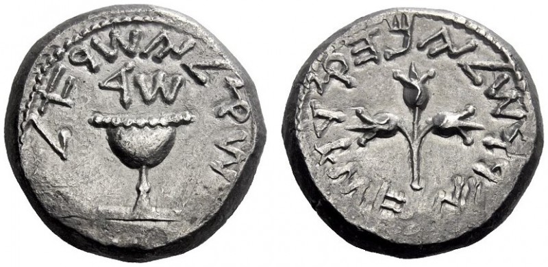 Greek Coins   Jewish War Against Rome  Shekel, Jerusalem year 4 (69-70 AD), AR 1...