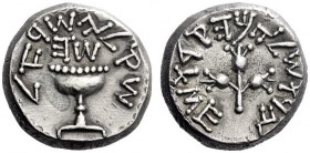Greek Coins   Jewish War Against Rome  Shekel, Jerusalem year 5 (70-71 AD), AR 13.77 g. SQL YSR’L (Shekel of Israel) in paleo-Hebrew characters Temple...