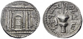 Greek Coins   The Bar Kokhba War  Sela, Judah. 133/4 AD, AR 11.43 g. YSR’ L (Israel) in paleo-Hebrew Façade of the Temple in Jerusalem, above, rosette...