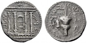 Greek Coins   The Bar Kokhba War  Sela, Judah. 133/4 AD, AR 13.11 g YRW SLM (Jerusalem) in paleo-Hebrew Façade of the Temple in Jerusalem, above, +. S...